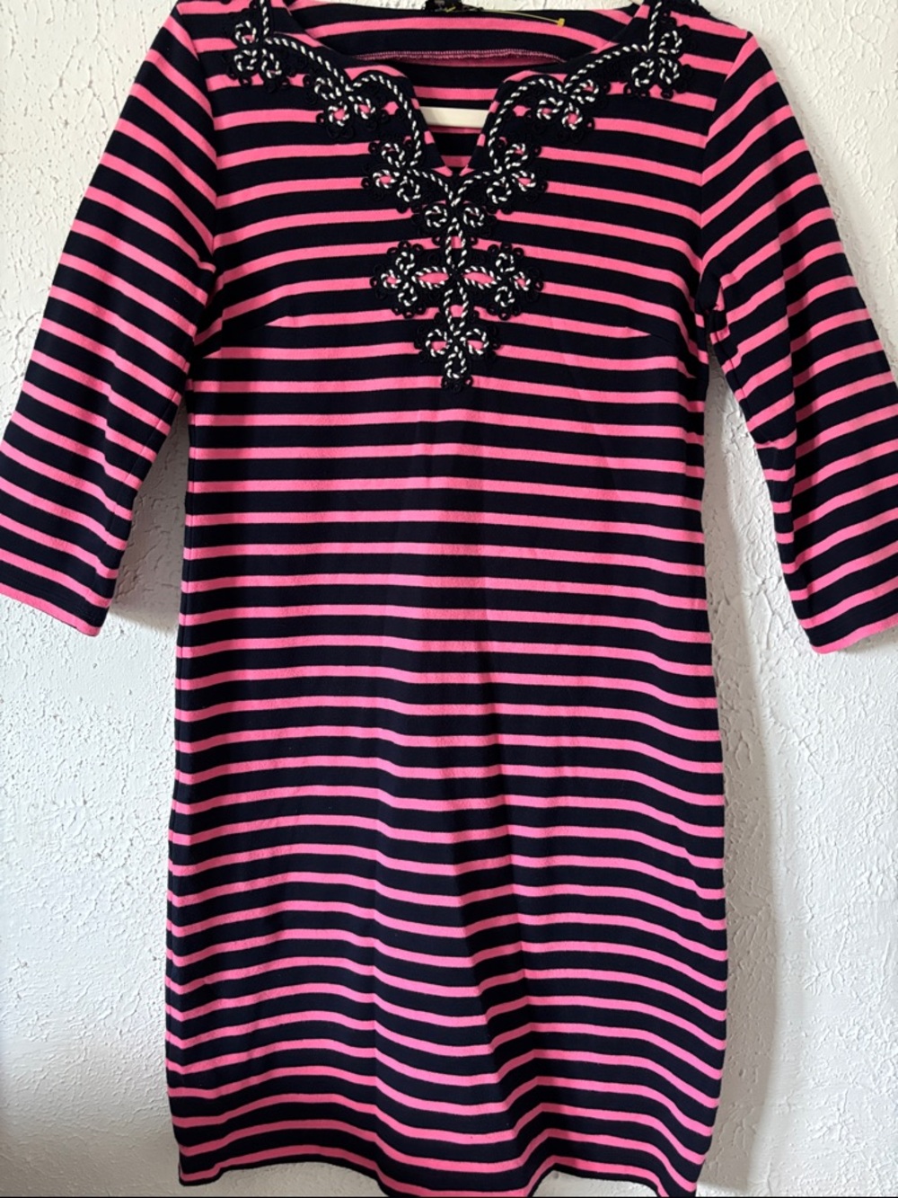 Talbots Embroidered-Neckline Stripe Shift Dress P2P:17.5”, L:35”
